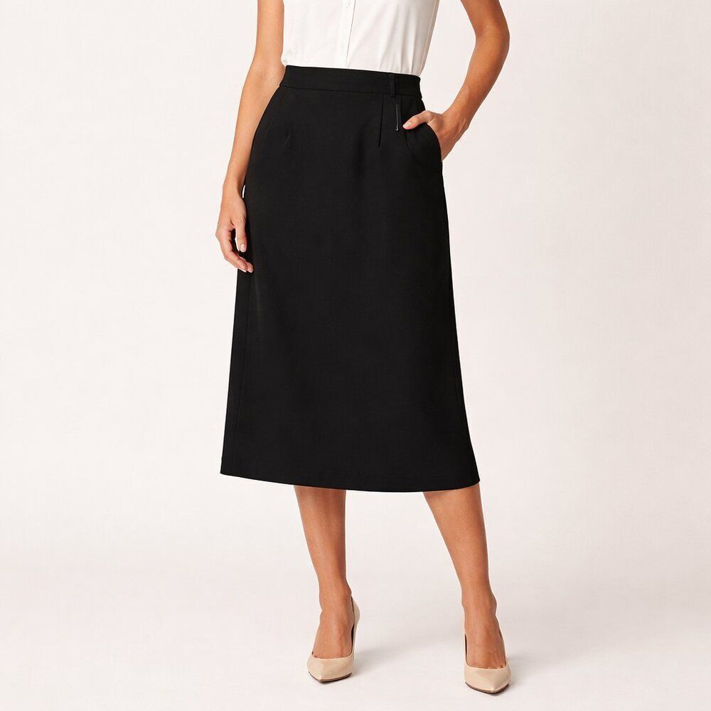 NyGard Collection Petite Black Midi Pencil Skirt Size 10P Side Zip Career Classy
